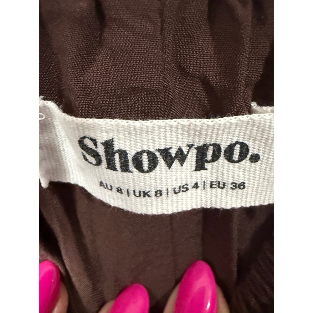 Showpo Zaharrah Brown Off Shoulder Tiered Midi Dress US 4 - Picture 5 of 9